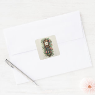 Antieke klok omringd door rozen en wijnstok sticke vierkante sticker