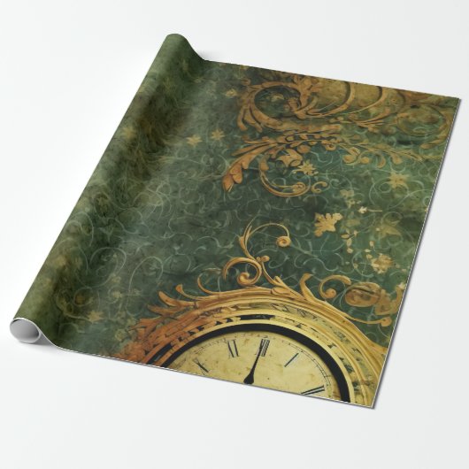 Antieke Klokwerk Smaragdgroene Steampunk Cadeaupapier (Uitgerold)