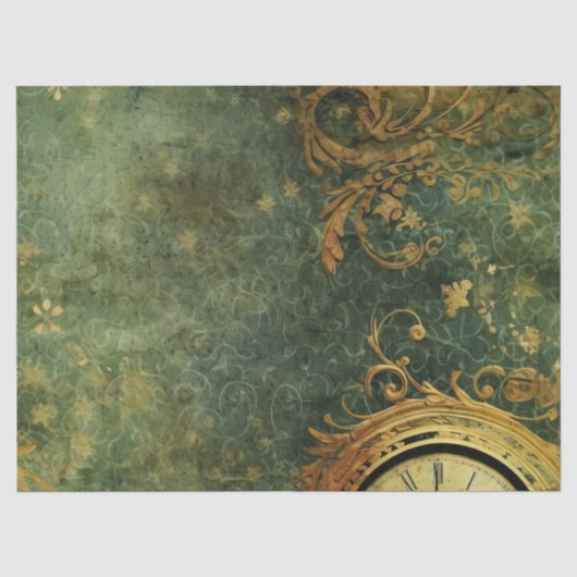 Antieke Klokwerk Smaragdgroene Steampunk Tissuepapier (Voorkant)