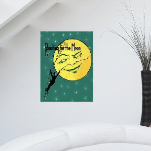 Antieke knipogende maangene man Ladder reik naar d Poster