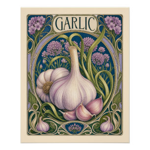 Antieke knoflook Art Nouveau-stijl keuken kunst Perfect Poster