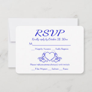 Antieke kobaltblauwe RSVP-hart bruiloftsfeest RSVP Kaartje