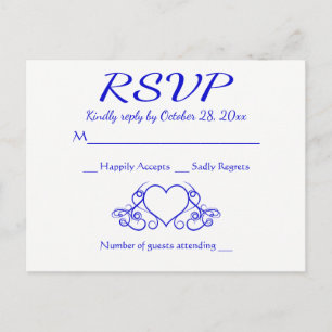 Antieke kobaltblauwe RSVP-hart bruiloftsfeest Uitnodiging Briefkaart
