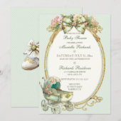 Antieke Koets Ivoor Mint Goud Rozen Gingham Kaart (Voorkant / Achterkant)