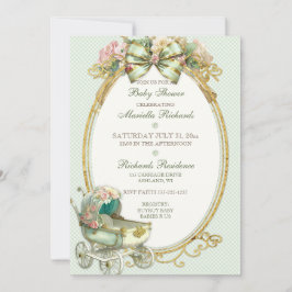 Antieke Koets Ivoor Mint Goud Rozen Gingham Kaart