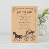 Antieke koets met paard save the date (Staand voorkant)