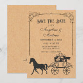 Antieke koets met paard save the date (Voorkant / Achterkant)