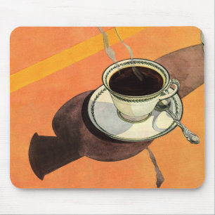 Antieke koffiekop, schotel, lepel, retro diner muismat
