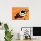 Antieke koffiekop, schotel, lepel, retro diner poster (Thuiskantoor)