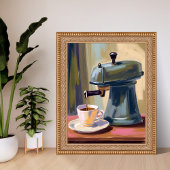 Antieke koffiemachine Latte Aquarel Poster