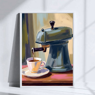 Antieke koffiemachine Latte Aquarel Poster