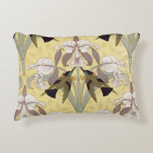 Antieke Kolibrie Orchidee Art Nouveau Patroon Accent Kussen