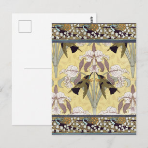 Antieke Kolibrie Orchidee Art Nouveau Patroon Briefkaart