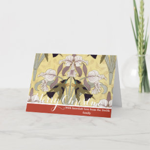 Antieke Kolibrie Orchidee Art Nouveau Patroon Feestdagen Kaart