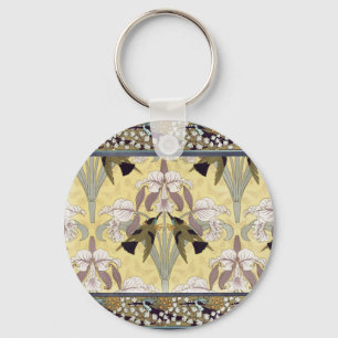 Antieke Kolibrie Orchidee Art Nouveau Patroon Sleutelhanger