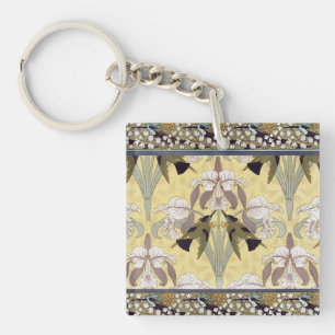 Antieke Kolibrie Orchidee Art Nouveau Patroon Sleutelhanger