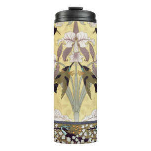 Antieke Kolibrie Orchidee Art Nouveau Patroon Thermosbeker