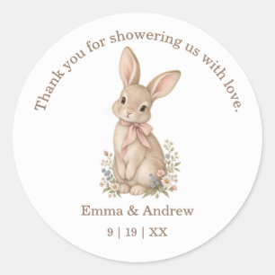 Antieke Konijn Botanische Baby Shower Dank Je Ronde Sticker