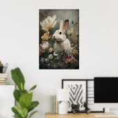 Antieke Konijn Konijn Bloemendruk, Pasen Poster (Thuiskantoor)