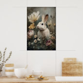 Antieke Konijn Konijn Bloemendruk, Pasen Poster (Keuken)