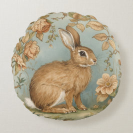 Antieke Konijn,Konijn, Bloemenpatroon, Retro Rond Kussen