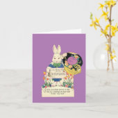 Antieke Konijn met Hoed Pasen Kaart (Gele Bloem)