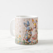 Antieke Konijn op Pasen Nep Patchwork Dekbedprint Koffiemok (Voorkant links)