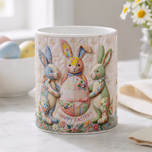 Antieke Konijn op Pasen Nep Patchwork Dekbedprint Koffiemok