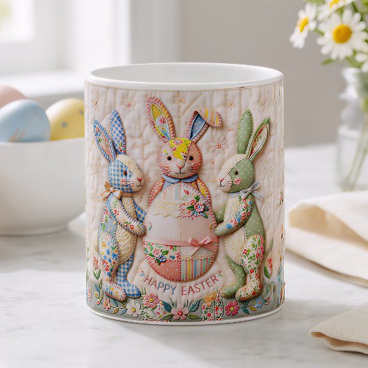 Antieke Konijn op Pasen Nep Patchwork Dekbedprint Koffiemok