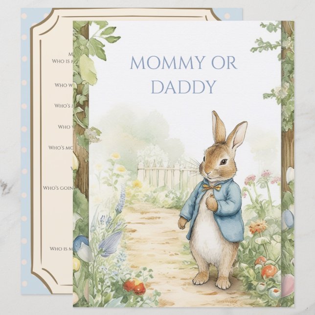 Antieke Konijnentuin Baby Shower Spel (Voorkant / Achterkant)