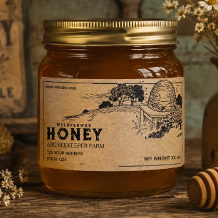 Antieke Kraft Bijenkorb Bijenkorf Honing Pot Label