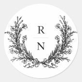 Antieke krans bruiloft initials monogram ronde sticker (Voorkant)