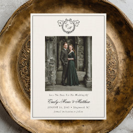 Antieke krans monogram Elegante trouwfoto Save The Date
