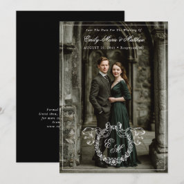 Antieke krans monogram Elegante trouwfoto volledig Save The Date