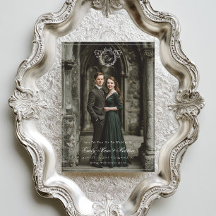 Antieke krans monogram Elegante trouwfoto volledig Save The Date