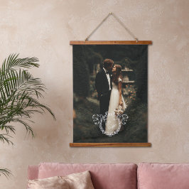 Antieke krans monogram huwelijksfoto herinnering hangend wandkleed
