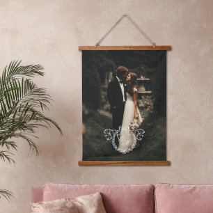 Antieke krans monogram huwelijksfoto herinnering hangend wandkleed