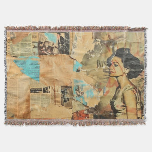 Antieke Krant Vrouwen Sepia Blauw Retro Deken