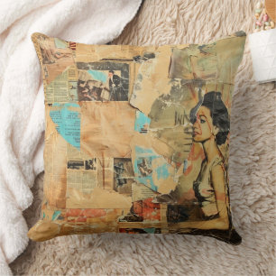 Antieke Krant Vrouwen Sepia Blauw Retro Kussen
