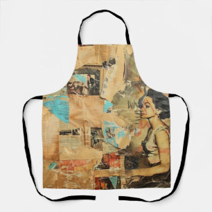 Antieke Krant Vrouwen Sepia Blauw Retro Schort