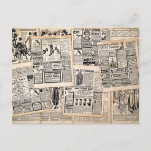 Antieke krantenadvertentiebladen decoupage briefkaart