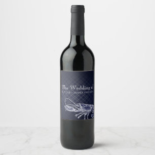Antieke kreeft marineblauwe elegante wijnlabels wijn etiket