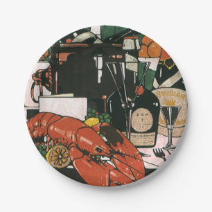 Antieke kreeftchampagne; Elegant feestelijk feest Papieren Bordje