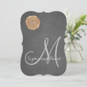 Antieke krijt oude waszegel monogram trouw uitnodi kaart (Staand voorkant)