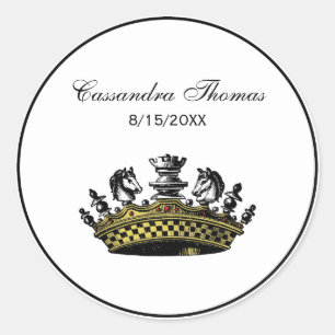 Antieke Kroon Met Schaakstukken Kleur Ronde Sticker