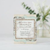 Antieke krulbloem-etsingen bloem bruiloft informatiekaartje (Staand voorkant)