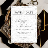 Antieke Kuif Monogram Zwarte Witte Bloemige Bruilo Save The Date