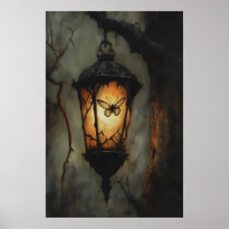 Antieke Lamp Lantaarn Mot Kunst, Gotische Forestco Poster