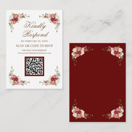 Antieke Landelijke Bloemencode QR Code RSVP Trouww Informatiekaartje (Voorkant / Achterkant)