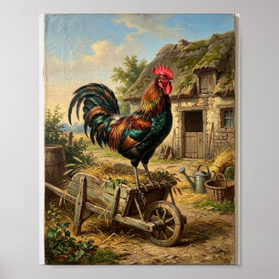 Antieke Landelijke Boerderij Haan Kippen I Poster
